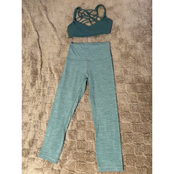 Lululemon Align Crop 21" Tidewater Teal Leggings Free To Be Sports Bra Juniper 4 - Picture 2 of 16